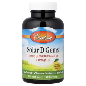 Carlson Solar D Gems®, Natural Lemon, 120 Soft Gels