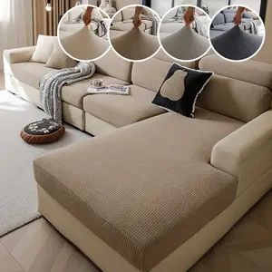 1pc Sofa Cover Pure Color Small Bone Pattern, Durable Anti-Slip Dustproof Home Protection, Fits L-Shaped and 1-4 Seater Sofas, Waterproof Sofa Cover, Waterproof Couch Cover