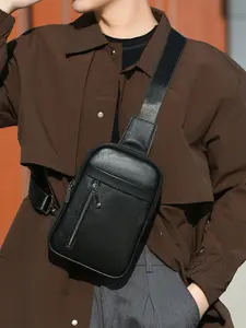 1PC Men's chest bag, crossbody bag, Crossbody Shoulder Bags, Crossbody bum bag, solid color zipper closure, suitable for daily commuting, outdoor travel, sports cycling, shopping, students