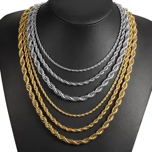 Hermah Twisted Rope Chain 3/5/7mm Rope Chain Necklace For Men Women Stainless Steel Silver Gold Color 16-30inch Punk Party Jewelry Gifts