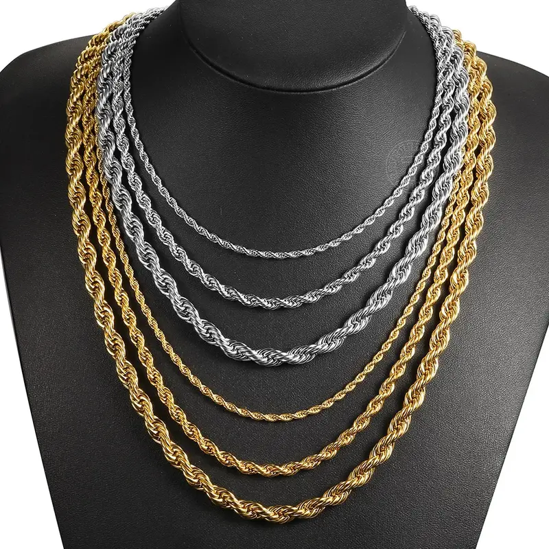 Hermah Twisted Rope Chain 3/5/7mm Rope Chain Necklace For Men Women Stainless Steel Silver Gold Color 16-30inch Punk Party Jewelry Gifts