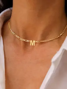 Stainless Steel Figaro Chain Necklace for Women, Simple Design Initial Pendant, Stylish Accessory for All Seasons