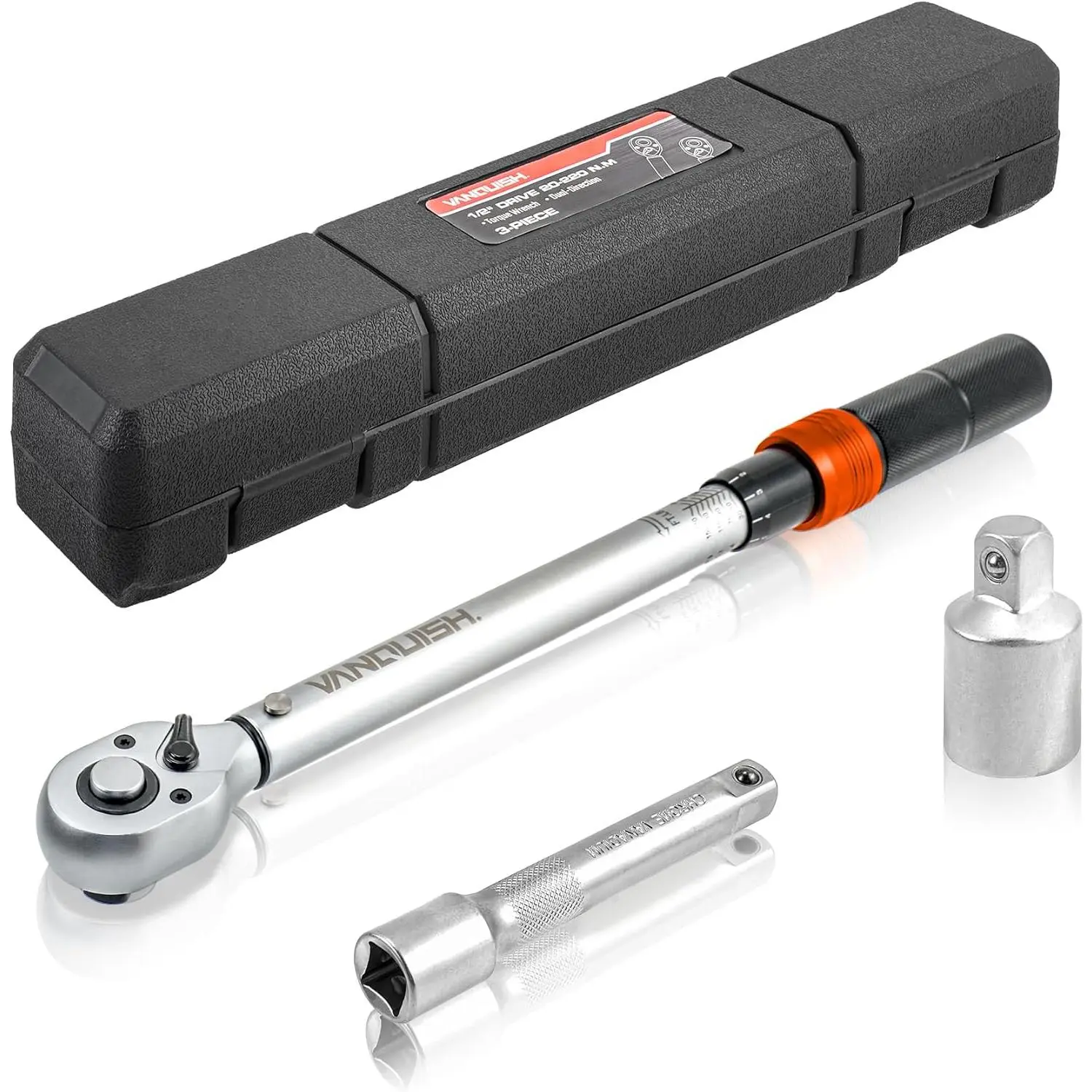 1/2-inch Drive Torque Wrench with 5" Extension Bar and 1/2" to 3/8" Adapter, 72-, 20-170 FT.LB/27.1-230.6 Nm, +-3% , 1600AM