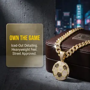 Men's Full Diamond Football Alloy Pendant Cuban Link Chain Necklace, Costume Jewelry Cuban Necklace, Cuban Necklace Necklaces, Link Chain Necklaces