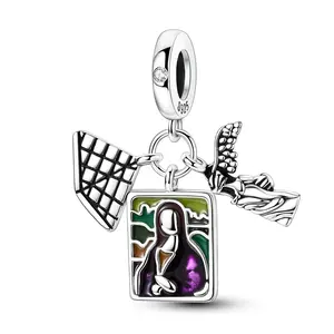 MULA S925 Silver-plated Louvre Art Pendant with Mona Lisa Painting, Compatible with Pandora Bracelet, An Art Gift for Women and Girls Who Love Art, Travel and Culture