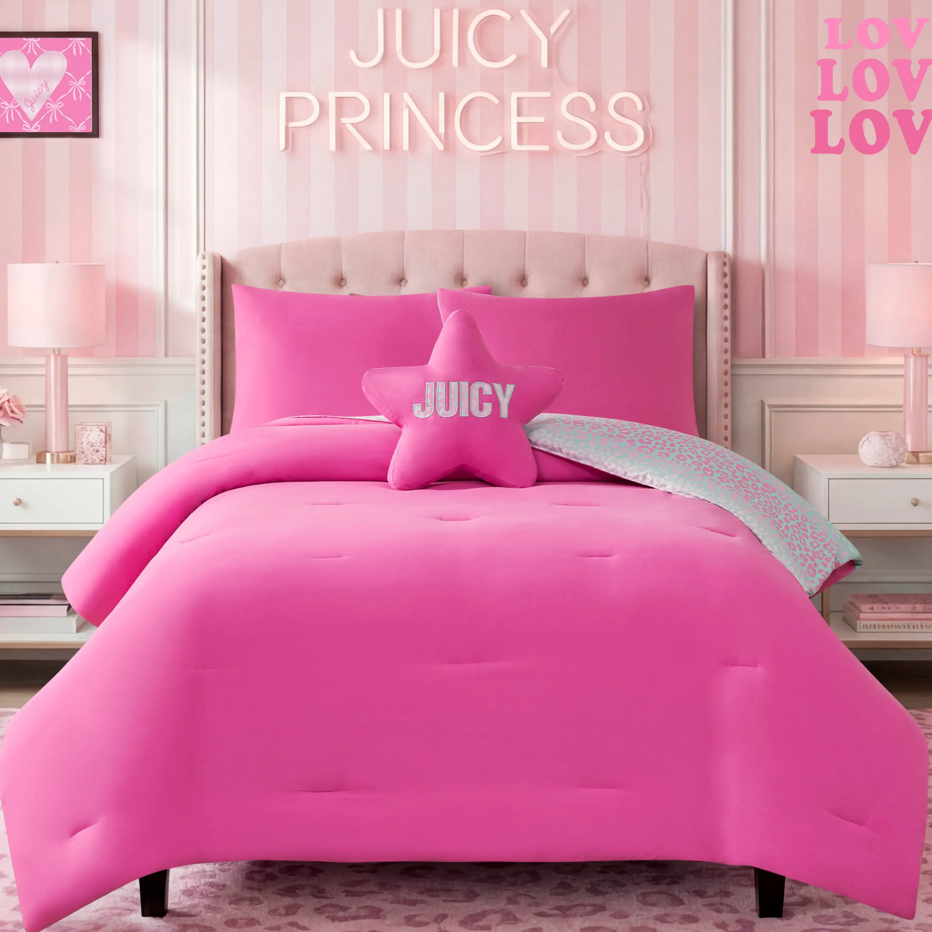 Kids Rainbow Ombre Leopard Reversible Comforter Set
