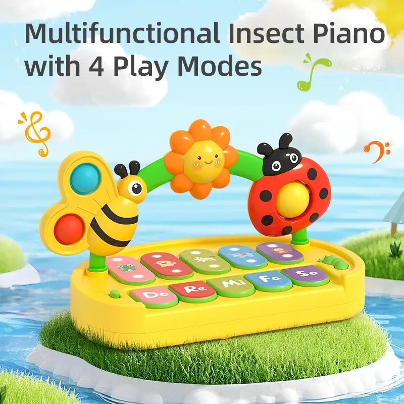 Multifunctional Baby Piano Toys (0+), 4 Piano Playing Modes, Sensory Musical Toys for Babies, Tummy Time Toys with Music, Learning Toys, Baby Easter B
