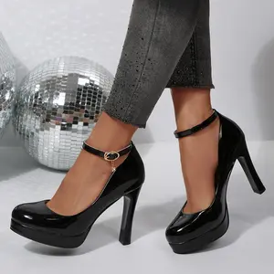 Women's High-Heeled Sandals Platform High Heels Round Toe Ankle Strap Patent Leather Dress Shoes for Office & Date