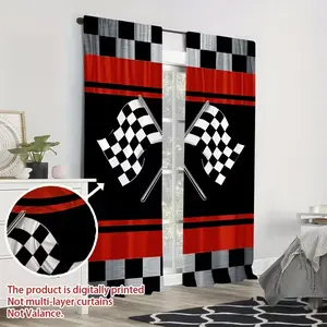 2pc Plaid Flag and Racing Design Semi-Blackout Curtains - Modern Style, rod pocket hanging, suitable for bedrooms and various room types, all-season decoration, perfect for Christmas, Halloween, Thanksgiving, Valentine's Day, living room curtains