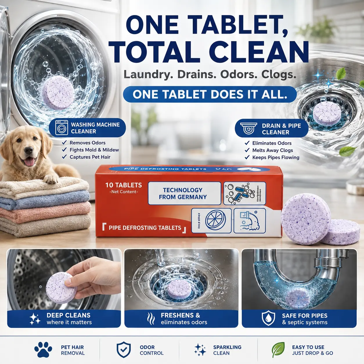 3-Day Limited Free Gifts-Foam Drain Cleaner&Pipe Unclogger, Cleans & Sanitizes Washing Machine Drains, Dissolves Hair, Grease & Sludge, Works On Sinks, Tubs, Showers & Toilets, PVC Safe Pipe Cleaning Agent, Household Multi‑Purpose Drain Unblocker Cleaner