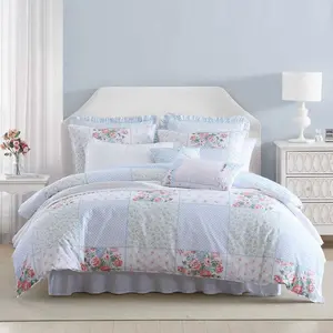 Laura Ashley 7pc Full/Queen Hope Patchwork Cotton Duvet Set Pink: Includes Shams & Decorative Pillows