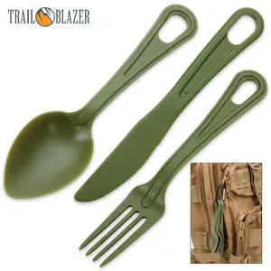 Trailblazer 3-Piece Dining Utensil Set with Carabiner - Lightweight Lexan Fork, Spoon, Knife
