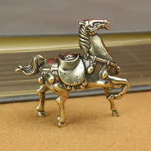 Vintage Brass Horse Statue, Chinese Zodiac Horse Lucky Figurine, Home Office Desk Decoration, Antique Style Decorative Sculpture, Feng Shui Ornaments