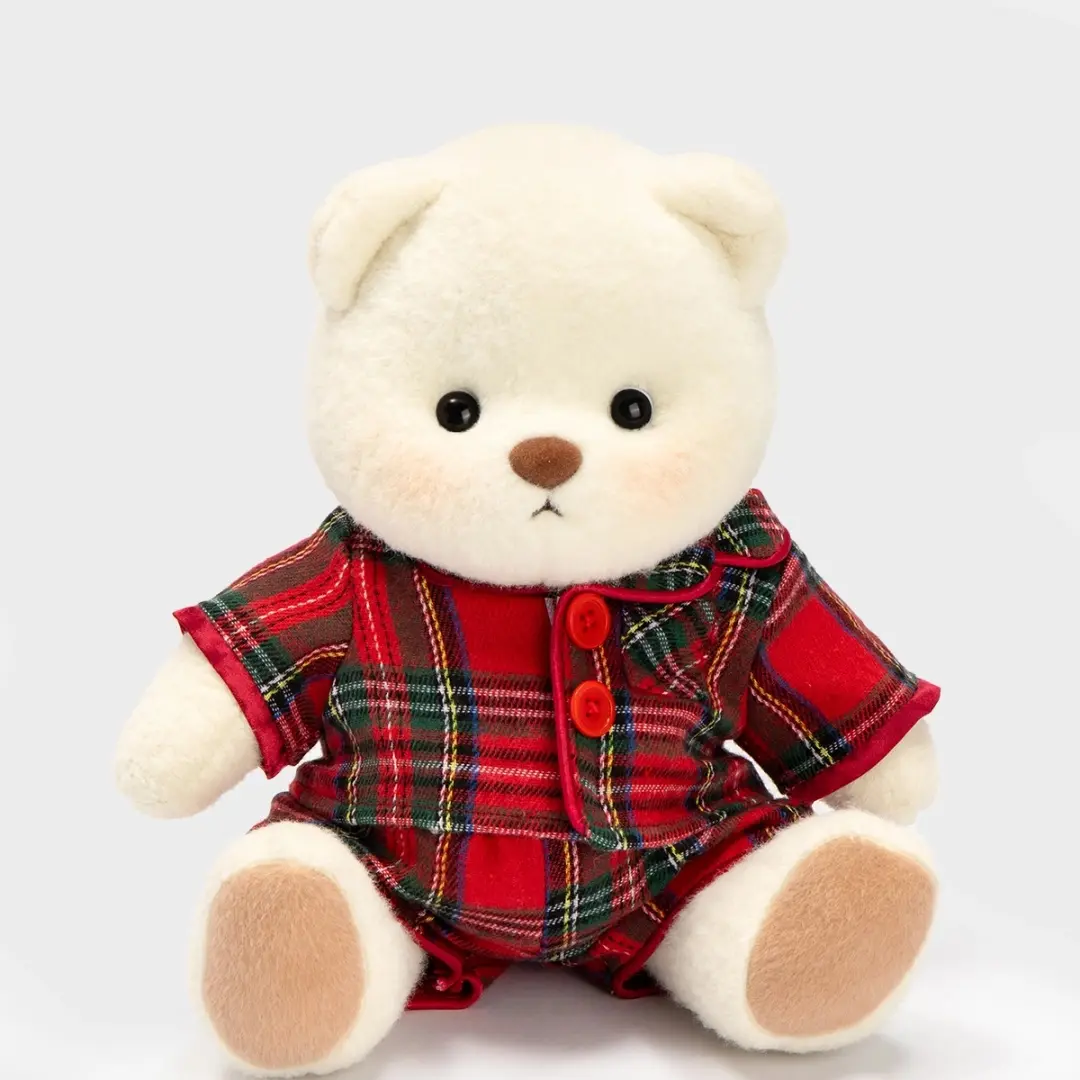 Getahug Jointed Stuffed Teddy Bear - Handmade Polyester, Christmas Red & Green Plaid Outfit, Soft Fur, Any Ages Gift, Wipeable with Wet Wipes, Unisex Stuffed Toy for Toys & Hobbies