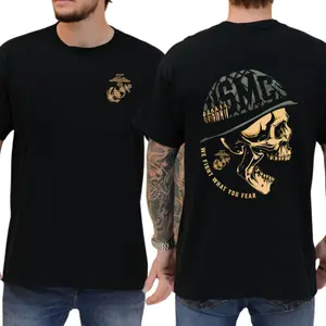 USMC "We Fight What You Fear" T-Shirt, Patriotic Marine Corps Graphic Tee, 100% Cotton Soft Fit Casual Streetwear, Heavyweight Military tee