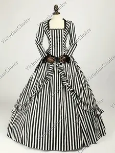 Victorian Gothic Black and White Beetlejuice Dress, Sleepy Hollow Katrina Costume, Civil War Scarlett O'Hara Gown, Witch Halloween Costume
