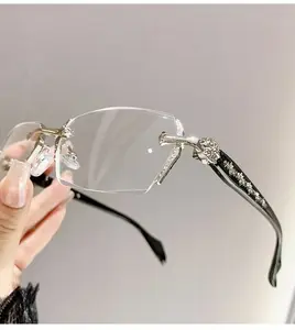 Stylish Anti-Blue Light Rimless Reading Glasses, Rimless Blue Light Glasses, for Women Men