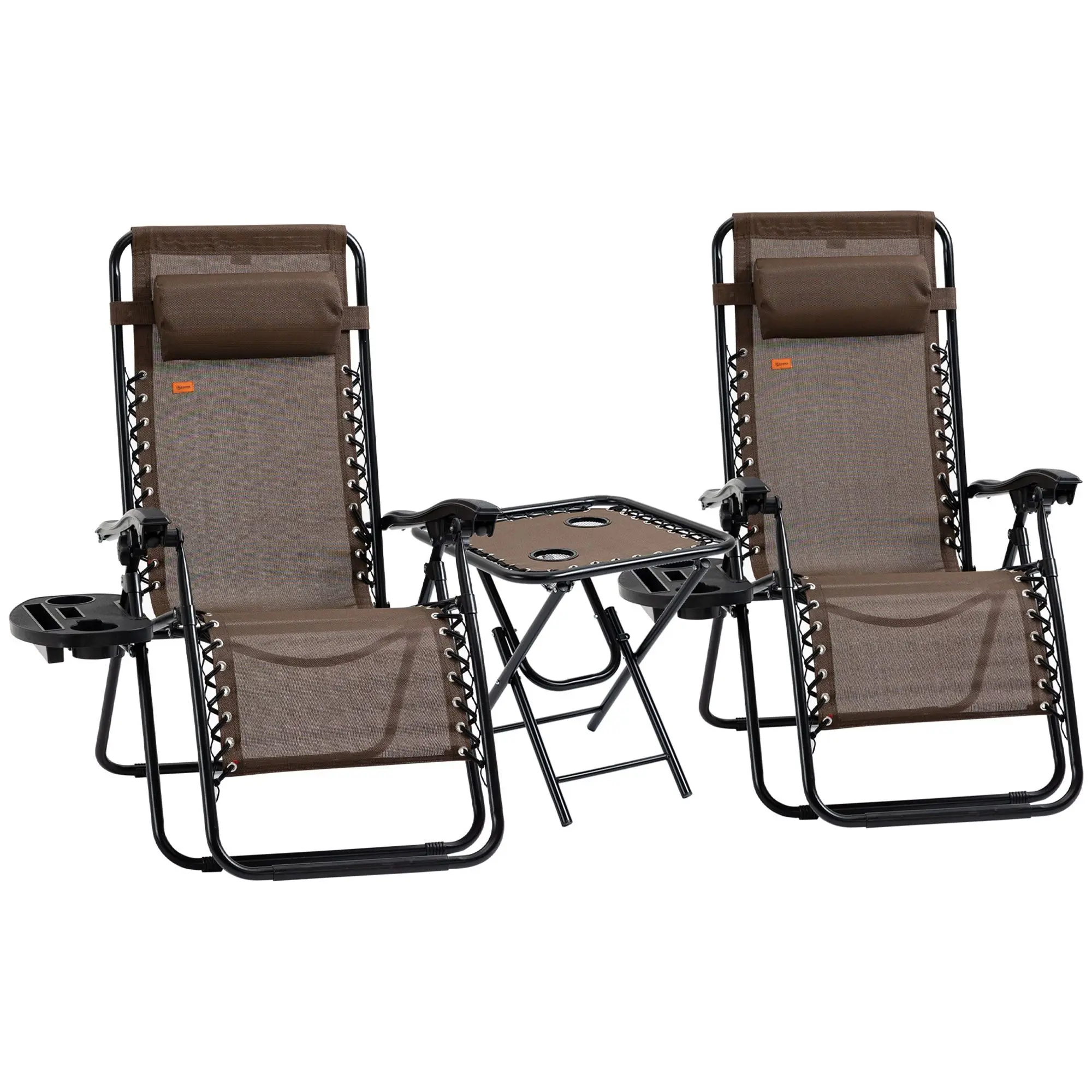 Zero Gravity Chair Set 3 Piece Recliner with Side Table Cup Holder Headrest - Brown