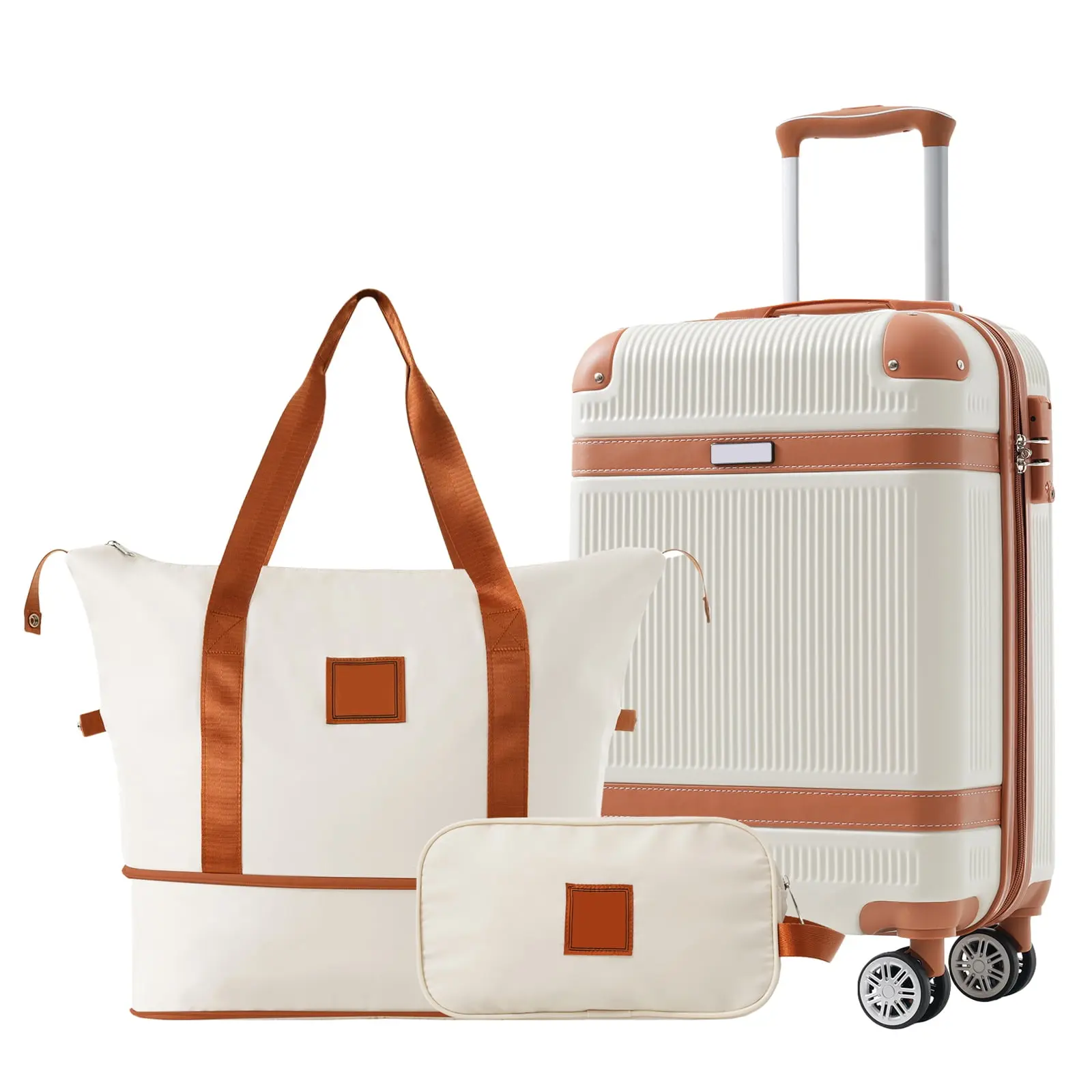 EUROCO 3 Piece Luggage Set, 20" Carry-on Suitcase with TSA Lock and Double Spinner Wheels, Hardshell Lightweight Luggage Set for Men Women,White