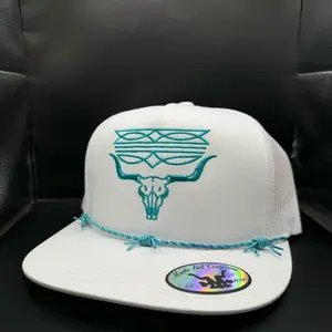 Barbed Horn Hat - Teal Embroidery and Adjustable String Closure