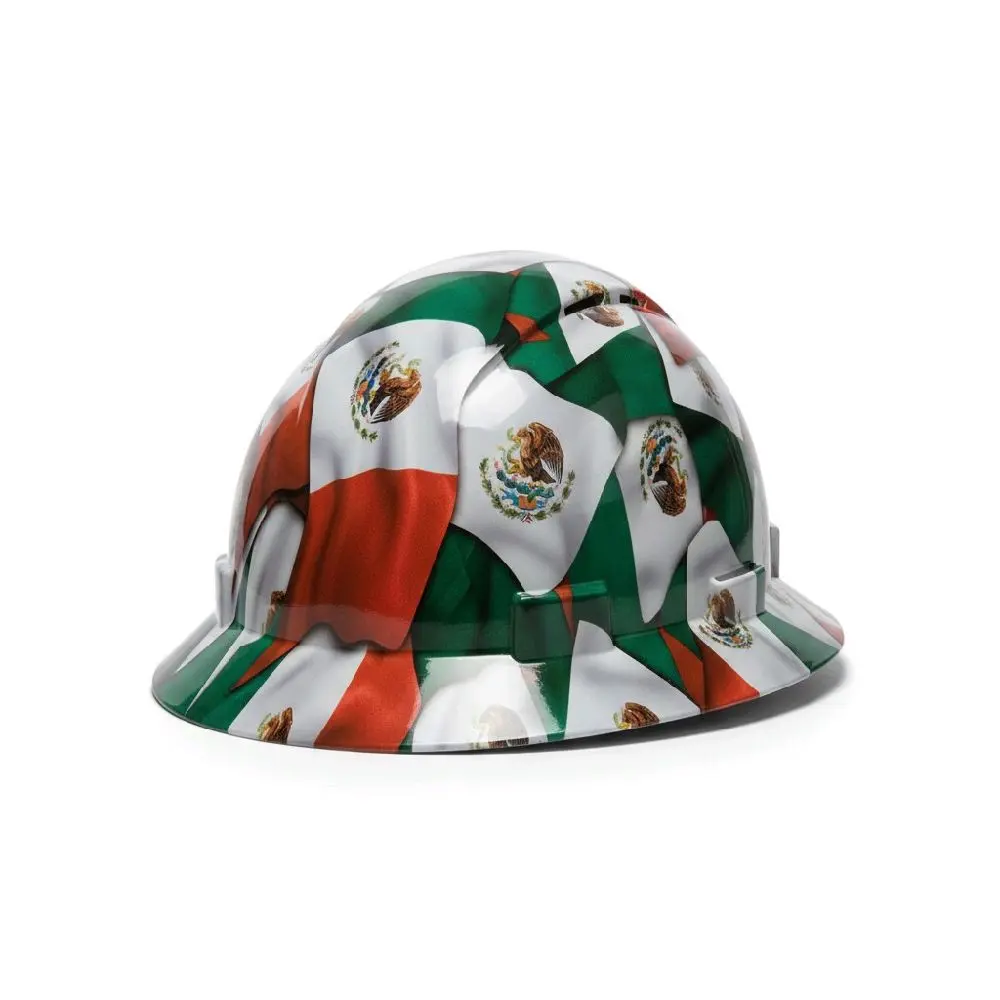 Full Brim Sturdy Construction Hard Hat - Distinctive Mexico Flag Graphic, Bold MX Presence, Flag-Bold Style, Chin Strap, Protective Shade, Outdoor Hard Hat Accessories for Construction Workers