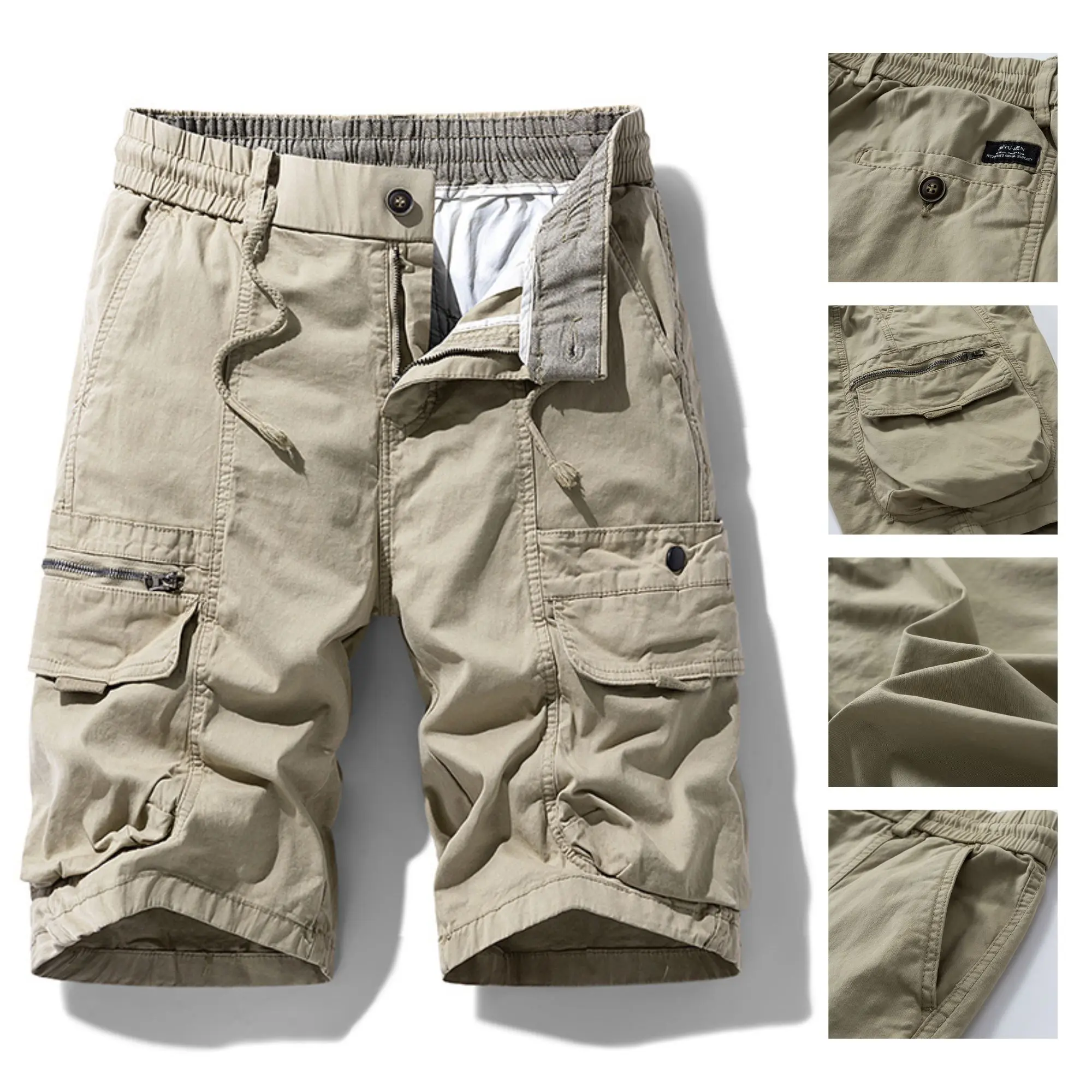 Men’s Cargo Shorts - Loose Fit, Adjustable Drawstring, Multiple Pockets, Trendy Half-Length/Medium-Length Hemmed Casual Bottoms for Summer, Loose Men's Shorts, Adjustable Men's Shorts