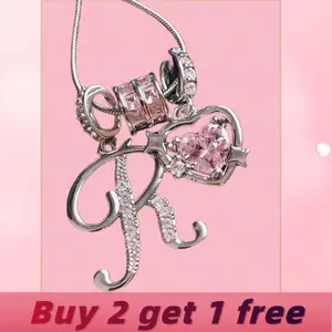 26 Letter Heart Cross Pendant Necklace Fashionatest Custom Personalized Name Exquisite Gift Accessories for Women Girls Elegant Sweet Rhinestone Decor Zirconia Chain Zirconia Snake Chain 45+5cm