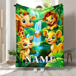 Personalized Lion King Jungle Throw Blanket, Custom Name Simba & Friends Themed Cozy Blanket, Soft Fluffy Lightweight Blanket for Kids, Anti-Pilling Washable Decorative Blanket