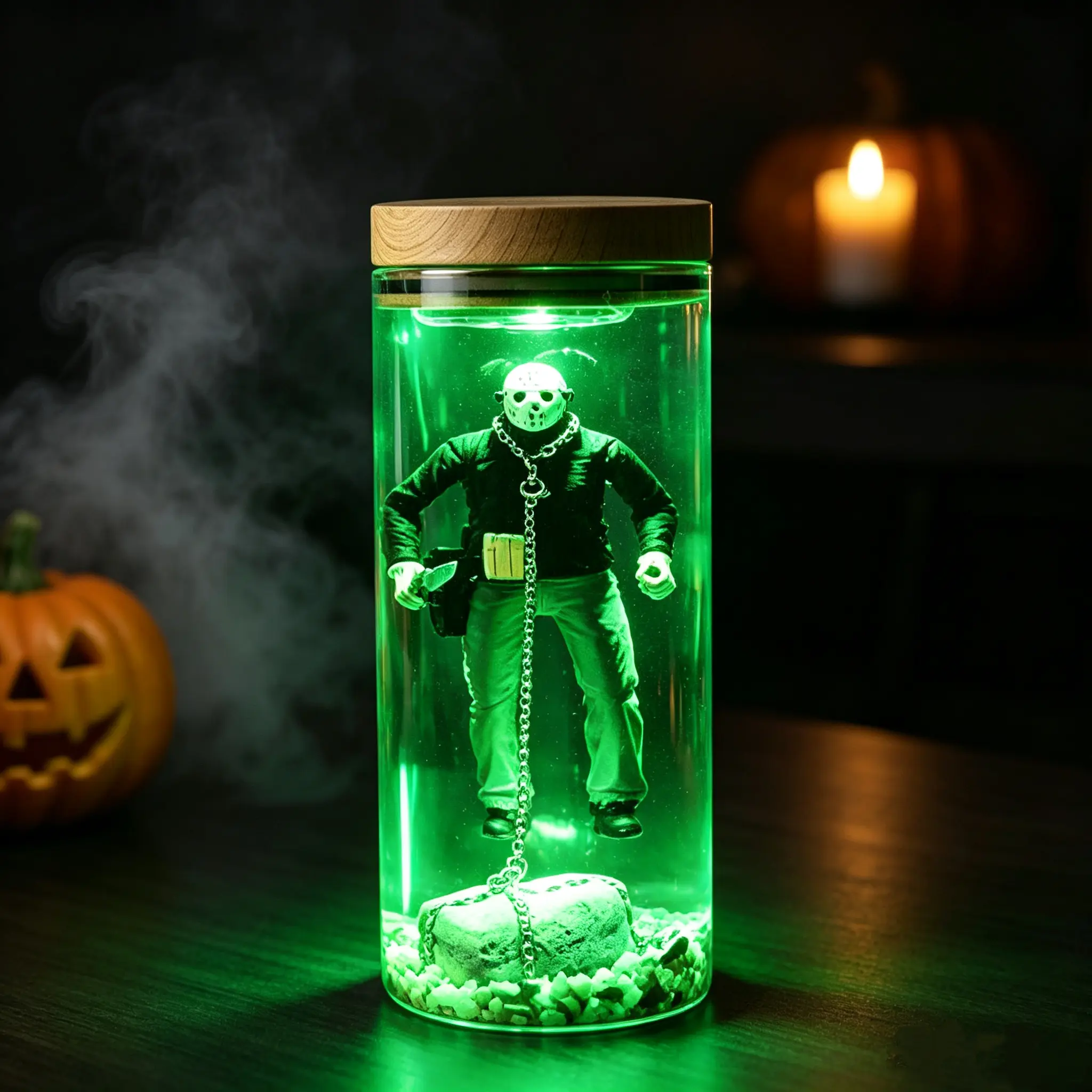 Halloween Creepy Masked Figure Glass Jar LED Mood Light - Spooky Gothic Desktop Tabletop Lamp, Party Decoration, Room Decor, Warm Glow Sets Spooky Mood Holiday Gift, Horror