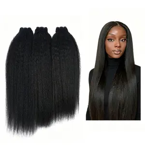 [Summervibes] 3 Kinky Straight Bundles of 14A 100% Virgin Human Hair No Tangling Shedding Reusable 16-26 Inch Quick Weave Sew In Extensions for Black Women