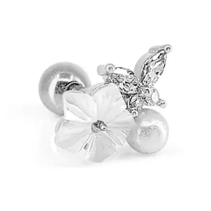16G Shell Flower with Butterfly Stud Surgical steel Cartilage Earring/ Conch/ Tragus/ Helix Piercing