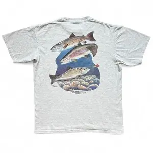 Vintage 90s Trout Fresh Water Lightning Angler Fly Fishing T Shirt BACK PRINTED