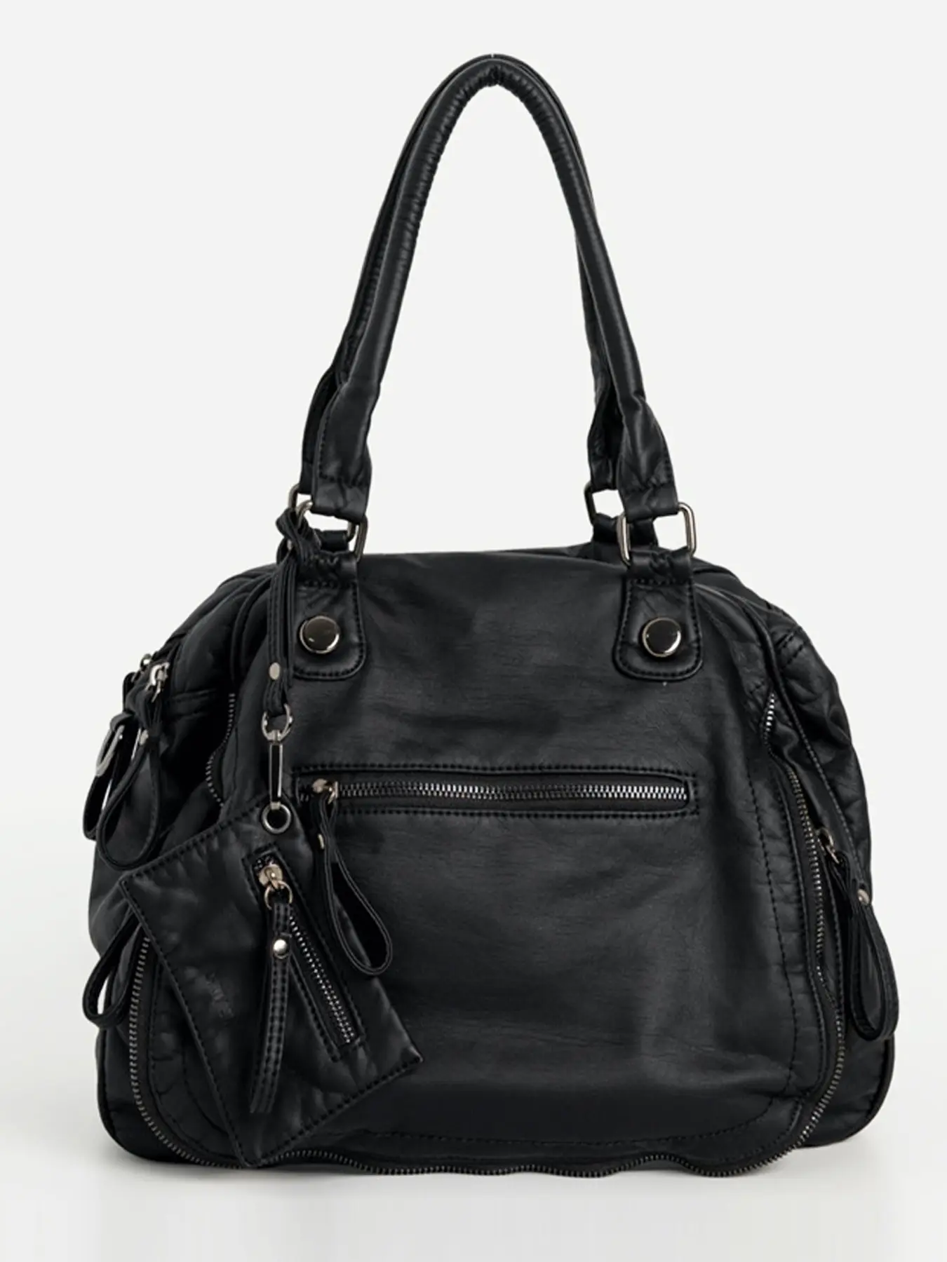 Y2K Punk Style Large Capacity Tote Bag for Women, Fashion Vintage Shoulder Satchel with Multi-Pocket Design, Black Faux Leather Commuter Fashionable Crossbody Bag with Removable Strap and Zipper Closure