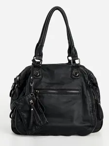 Y2K Punk Style Large Capacity Tote Bag for Women, Fashion Vintage Shoulder Satchel with Multi-Pocket Design, Black Faux Leather Commuter Fashionable Crossbody Bag with Removable Strap and Zipper Closure