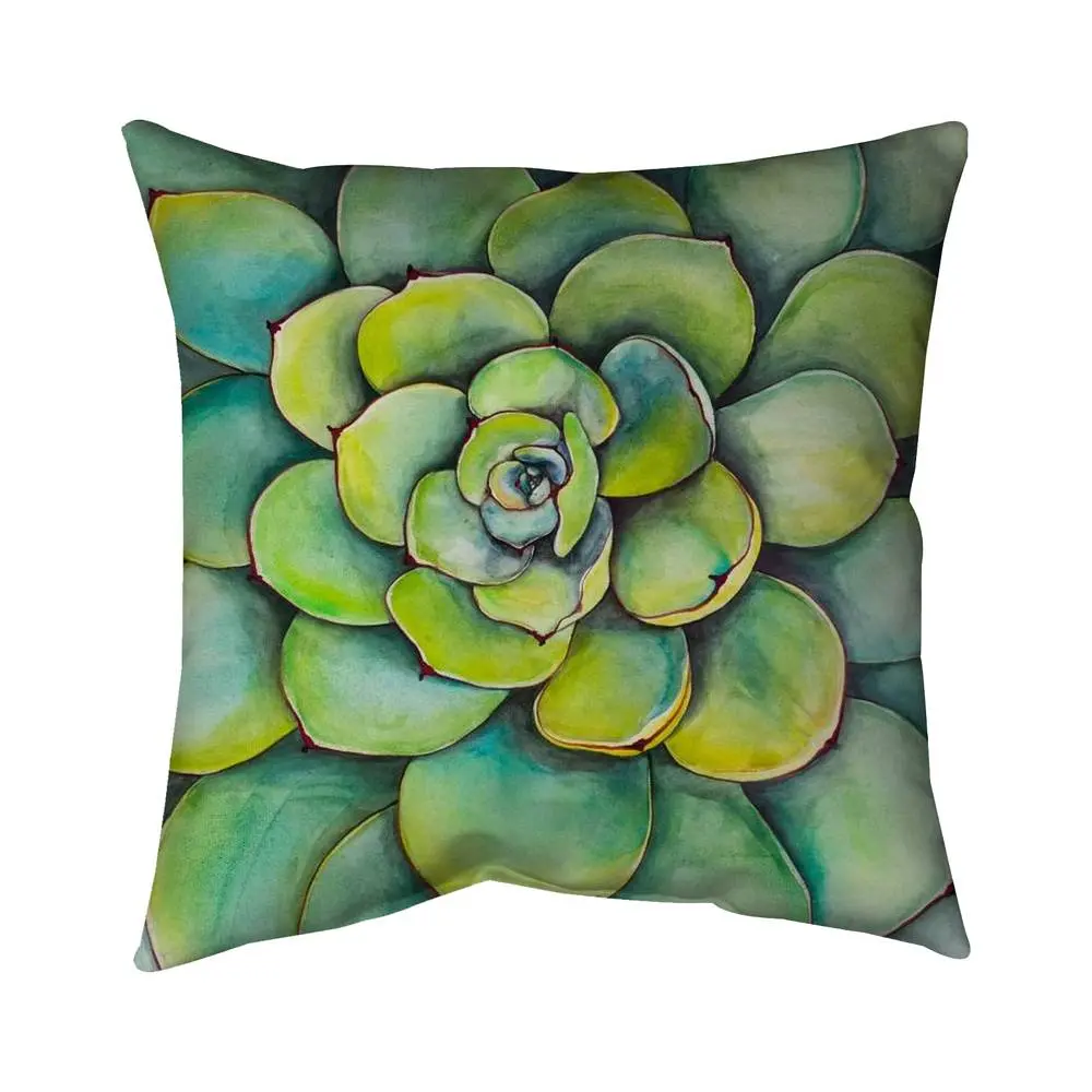 360 Stand 5542-1818-FL136 18x18 in. Spun Polyester Square Outdoor Cushion, Watercolor Succulent Art Print, Soft Padded, UV-Protected, Nature Theme, for Home Decor & Outdoor Use, Outdoor Cushions