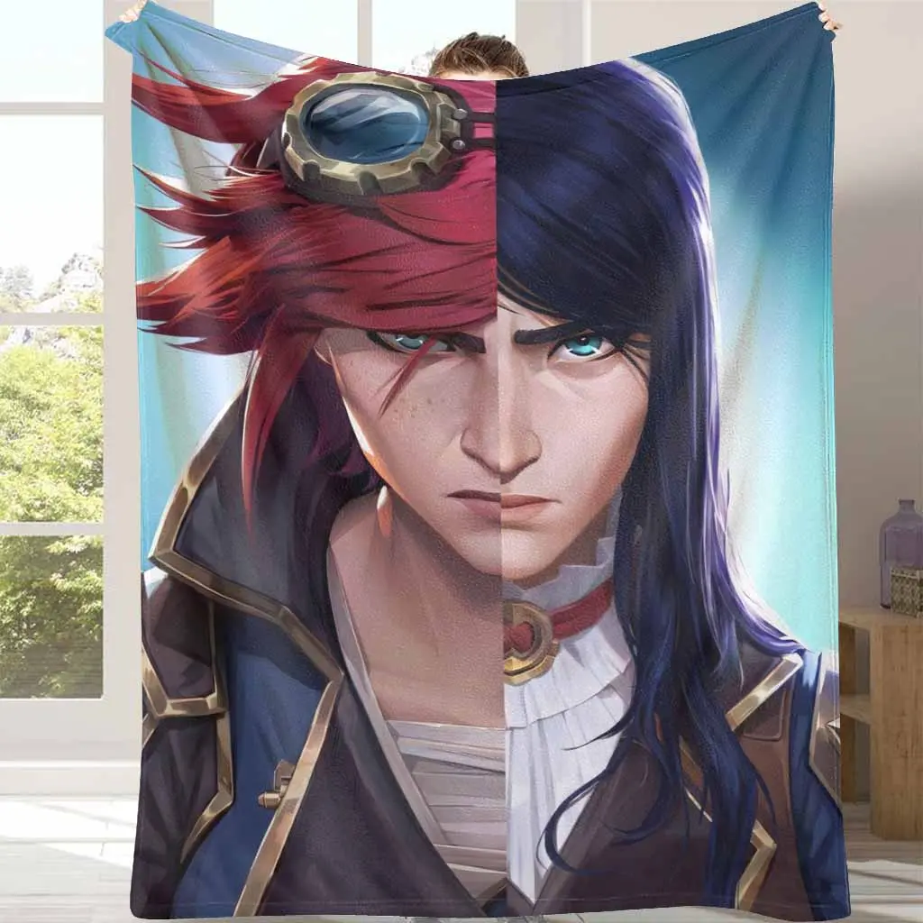 Arcane Vi and Jinx Split-Face Cosplay Flannel Blanket - Ultrasoft Plush Warm Breathable Anime Panel Fantasy Character Blanket for Sofa Lounging, Gaming Sessions, Gifting, Anime Panel Blankets, Fantasy Character Blankets