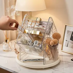 Luxury Cosmetic Storage Box, Rotating Desktop Organizer, Home Makeup Stand, Multi-Functional Compartment, Jewelry & Cosmetics Holder, Multilayer Storage, Multi Compartment Design