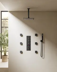 12"High-Pressure Ceiling Mount Complete Shower System with LED Light | Smart Temp Flow | Revitalize with Body Jets | Stable Water Temperature | Quiet Operation | Precision Temperature Control | Digital display with temperature and shower time