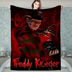 Freddie Kruger Horror Movie Icons Flannel Theme Blanket - 280g/m2 Soft Polyester with A Vivid Graphic Design with An Oak Street Nightmare Theme, Perfect for Sofas, Beds, Camping and Halloween Gifts, Halloween