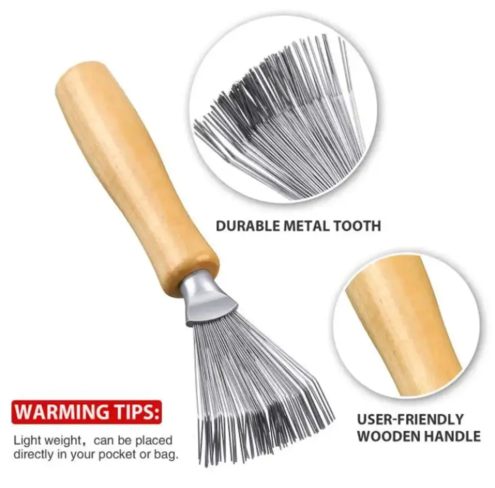 TIKA Stainless Steel Hair Brush and Comb Cleaner Tool with Wooden Handle for Easy Hair Removal and Maintenance