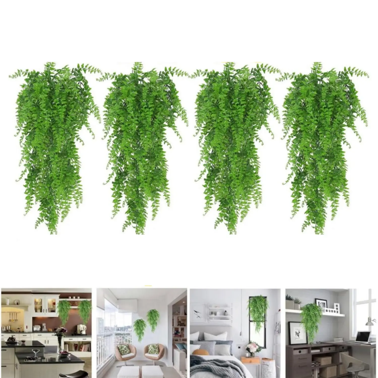 4Pcs 35in Artificial Hanging Plants Fern Vine - Fake Ivy Leaves Decoration  for Indoors & Outdoors, Faux