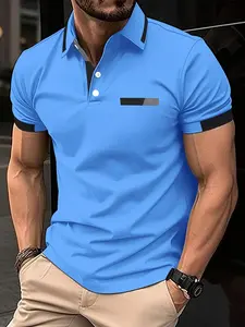 Men's Polo Shirt - Casual Golf Polo, Breathable Comfortable Fabric, Simple Fashion, Business Casual Short Sleeve, Suitable for Office and Daily Wear, Warm Weather Outfit, Fashion Trim, Professional Style, Christmas Gift, New Year Gift, 2026
