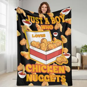 Chicken Nuggets Flannel Blanket Funny Food Print Soft Warm Cozy Lightweight Throw Blanket for Sofa Bedroom Living Room Office Lounge Gift Decor
