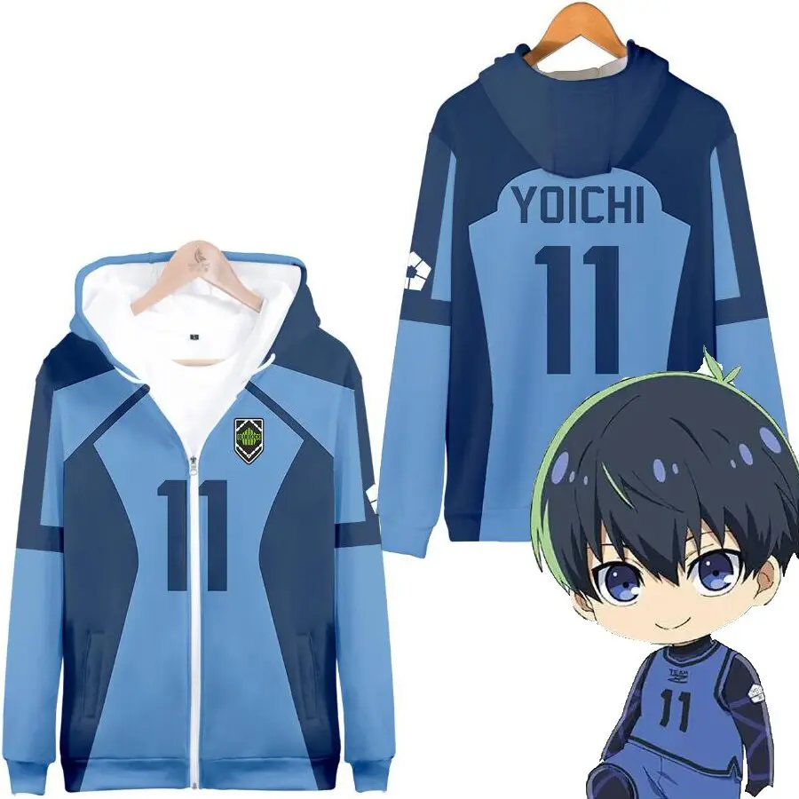 3D New Style Japanese Comic BLUE LOCK Merchandise Prison Hooded Zipper Sweatshirt Autumn Winter Jacket Adult Children