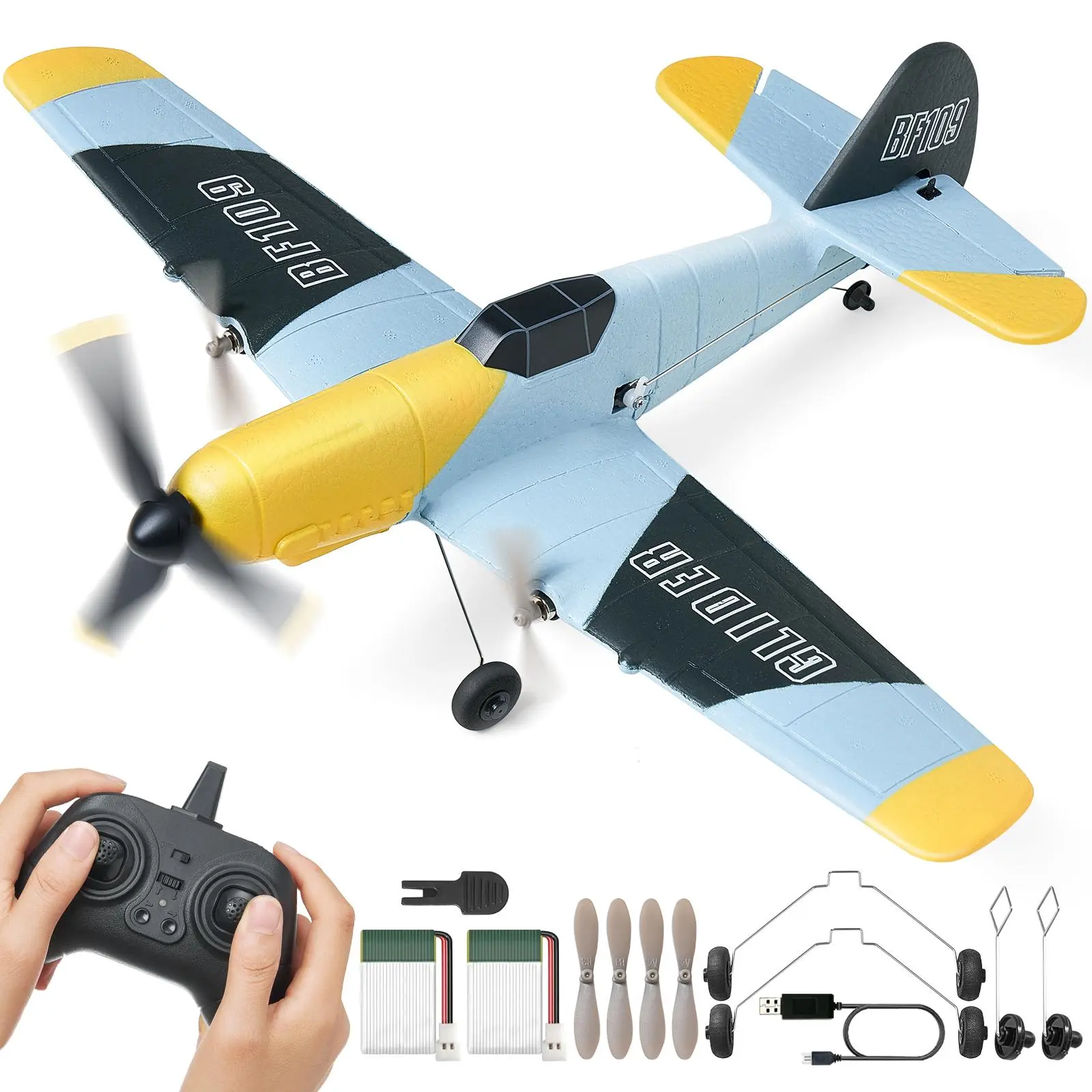 VEVOR RC Plane,  2.4GHZ 3 Channel Remote Control Airplane with 6-Axis Gyro Stabilizer, Ready to Fly Fighter Aircraft Plane Toy with 2 Batteries, Easy to Fly RC Glider forBeginners Boys Christmas gift