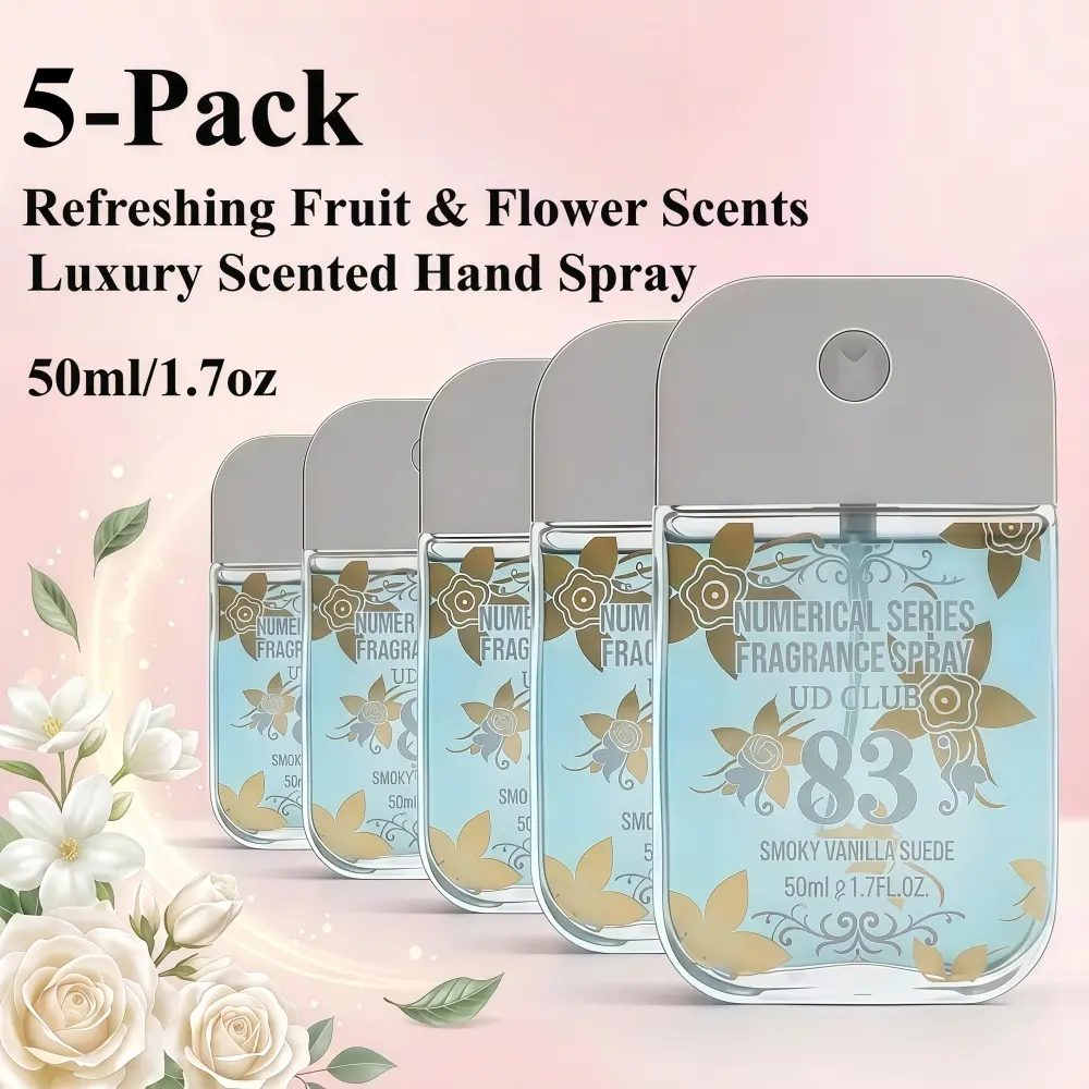 5-Pack Moisturizing Hand Fragrance Spray (1.7oz/Bottle), Portable Travel Size Hand Mist with Aloe Vera, Rinse-Free Hydrating Formula, Long-Lasting Floral & Fruit Scent for Deep Nourishment & Refreshing Clean, Essential Travel Toiletry