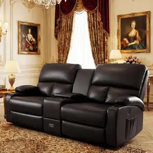 Recliner Loveseat with Massage & Heat – USB Charging, Cup Holders, Faux Leather | Home Theater & RV