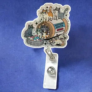 Serotonin Booster: Cute Cat Badge Reel – Rotating Acrylic Retractable ID Holder with Glitter