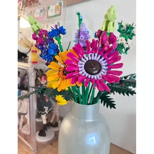 Best-selling Building Block Bouquet, Full Bloom Building Block Flower Set Potted Plant Decor, 12 Types of Flower Assembly Models, Home Desktop Decoration, DIY Handicraft Educational Toy