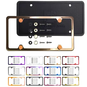Silicone Back Guard Four Holes Slim License Plate Frame Rose Gold Mirror Chrome Electroplating Universal Fit Aluminum Screw On Cap Cover, T304 Stainless Steel, Rust Proof Weather Proof (Qty: 1 Frame)